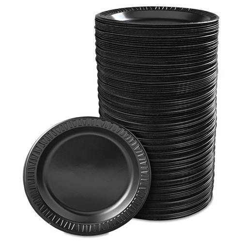 Plates | Dart 9PBQR 9 in. Quiet Classic Laminated Foam Dinnerware Plate - Black (500/Carton) image number 0