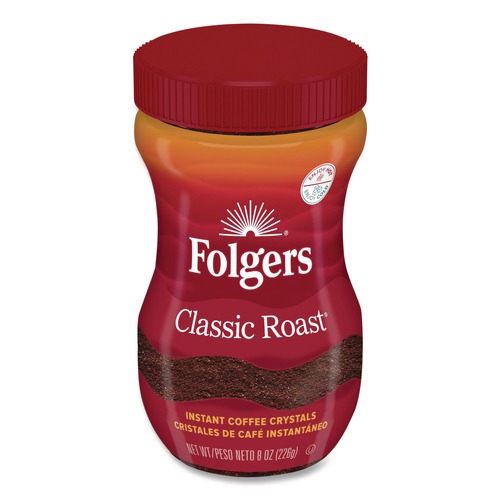 Coffee - Caffeinated | Folgers 2550020629 8 oz Jar Medium Instant Coffee Crystals - Classic Roast image number 0