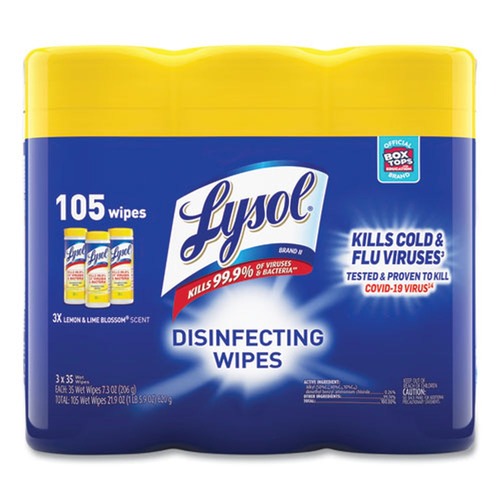 Cleaning Cloths & Wipes | LYSOL Brand 19200-82159 7 in. x 7.25 in. 1-Ply Disinfecting Wipes - Lemon and Lime Blossom White (3/Pack) image number 0