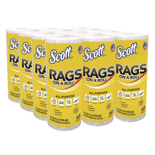 Perforated Roll & Hand Towels | Scott 54992 9.4 in. x 11 in. 1-Ply Rags on a Roll - White (12/Carton) image number 0