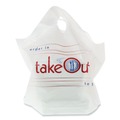 Specialty Bags | AmerCareRoyal RPWB1919 19 in. x 9.5 in. x 19 in. Take-Out Labeling Cut-Out Handles Wave Top To-Go Bags - White/Blue/Red (500/Carton) image number 1