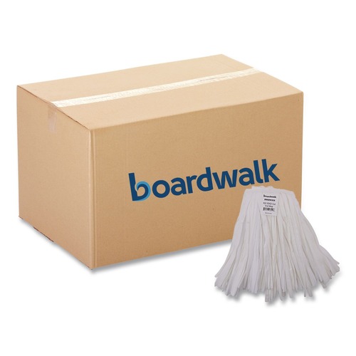 Mop Heads | Boardwalk BWKBW2020 #20 Nonwoven Rayon/Polyester Cut End Edge Mop - White (12/Carton) image number 0