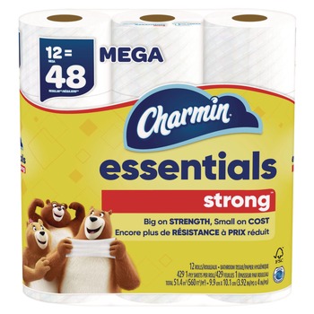  | Charmin 80370672 Essentials Strong 1-Ply Septic Safe Bathroom Tissue - White (4/Carton)