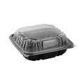 Food Storage Containers & Lids | Pactiv Corp. DC858310B000 21 oz 3-Compartment EarthChoice Vented Dual Color Microwavable Hinged Lid Container - Black/Clear (150/Carton) image number 0