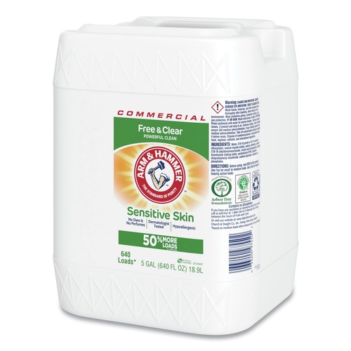 Laundry Detergents | Arm & Hammer 3320097550 5 Gallon HE Compatible Liquid Detergent Unscented 640 Loads Free and Clear Scent Jug image number 0