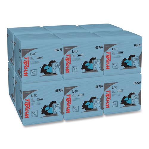 Perforated Roll & Hand Towels | WypAll 05776 L40 1/4 Fold 12.5 in. x 12 in. Wiper - Blue (56/Box, 12 Boxes/Carton) image number 0