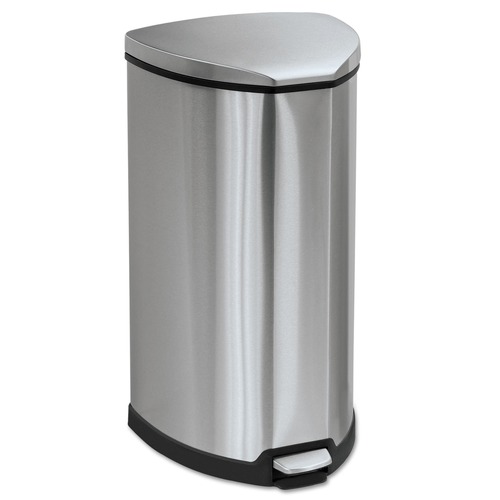 Indoor Waste Receptacles | Safco 9687SS 10-Gallon Step-On Stainless Steel Receptacle = Chrome/Black image number 0