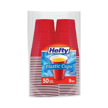 BEVERAGEWARE | Hefty PAC C20950 Easy Grip Disposable Plastic 9 oz. Party Cups - Red (50/Pack, 12 Packs/Carton)