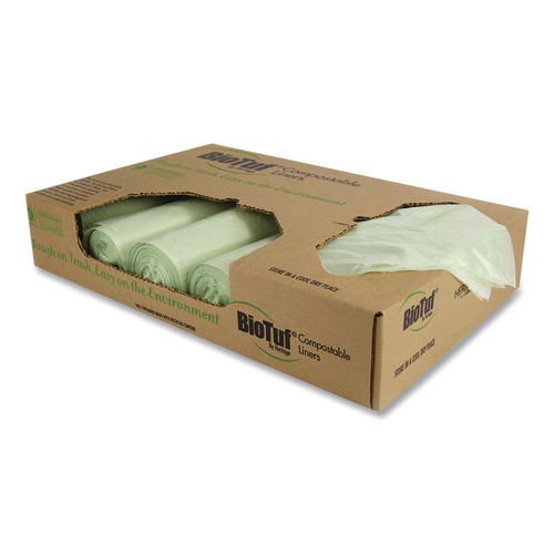 Repro Trash Bags | Heritage Y8046TE R01 BioTuf 45 Gallon 40 in. x 46 in. Compostable Can Liners - Green (100-Piece/Carton) image number 0