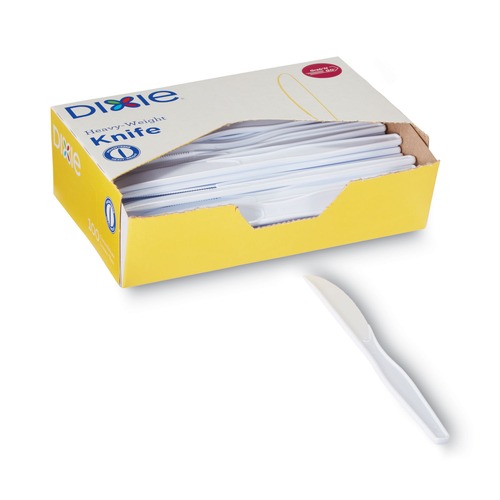 Disposable Knives | Dixie KH207 Heavyweight Plastic Cutlery Knives - White (100/Box) image number 0