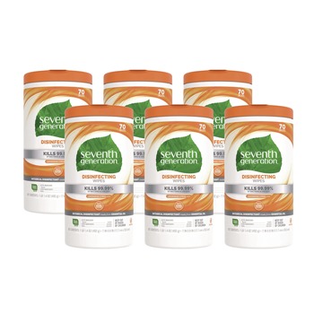 CLEANING CLOTHS AND WIPES | Seventh Generation SEV 22813 70-Count 7 in. x 8 in. Botanical Disinfecting Wipes - Lemongrass Citrus (6/Carton)