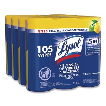 LYSOL Brand 19200-82159 7 in. x 7.25 in. 1-Ply Disinfecting Wipes - Lemon and Lime Blossom White (4/Carton)