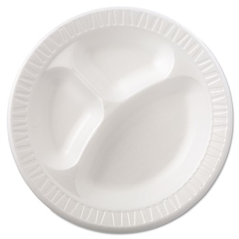 Dart 10CPWQR 10.25 in. Diameter 3 Compartment Quiet Class Laminated Foam Dinnerware Plates - White (500/Carton)