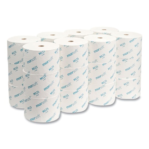 Perforated Roll & Hand Towels | Morcon Paper M125 1-Ply Small Core Septic-Safe Bath Tissue - White (2500 Sheets/Roll, 24 Rolls/Carton) image number 0