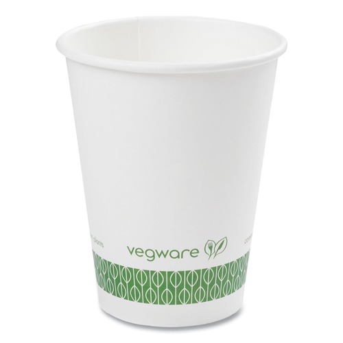 Cups | Vegware LV-12G 12 oz. 89-Series Paper Hot Cup - White/Green (1000/Carton) image number 0
