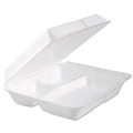 Food Containers & Lids | Dart 95HTPF3R 9.3 in. x 9.5 in. x 3 in. 3-Compartment Foam Hinged Lid Container - White (200/Carton) image number 1