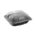 Food Storage Containers & Lids | Pactiv Corp. DC858330B000 33 oz. 8-1/2 in. x 8-1/5 in. x 3 in. 3-Compartment EarthChoice Vented Dual Color Microwavable Hinged Lid Container - Black/Clear (150/Carton) image number 3