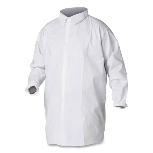 Clothing Protection | Ansell 35620 A20 Breathable Hook and Loop Closure/Elastic Wrists/No Pockets Particle Protection Lab Coat - Large, White (30/Carton) image number 0