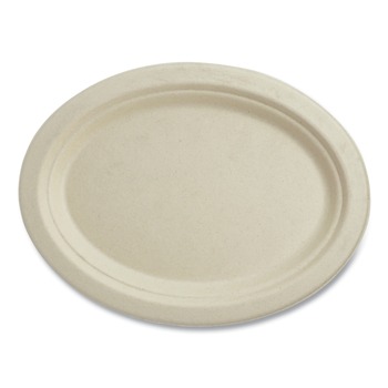 TABLETOP | World Centric PLSCU12OLFS 9.9 in. x 12 in. Fiber Oval Plates - Natural (500/Carton)