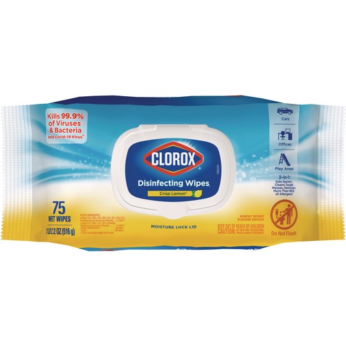 Cleaning Cloths & Wipes | Clorox 31404 8 in. x 7 in. 1-Ply Easy Pull Pack Disinfecting Wipes - Lemon Scent, White image number 0