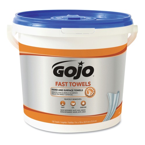 Hand Sanitizing Wipes | GOJO Industries 6298-04 Fast Towels 6.93 in. x 7.93 in. Hand Cleaning Towels (4/Carton) image number 0