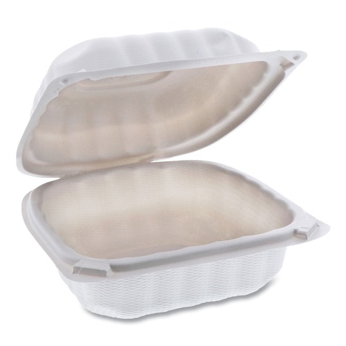 Food Containers & Lids | Pactiv Corp. YCN806000000 EarthChoice SmartLock 6 in. x 6 in. x 3.1 in. Microwaveable MFPP Hinged Lid Containers - White (400/Carton) image number 0