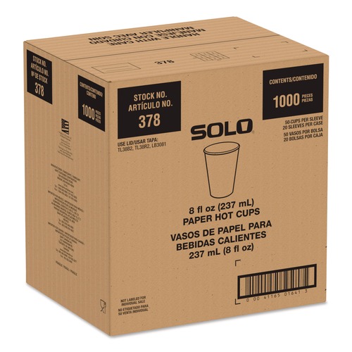Perforated Roll & Hand Towels | SOLO 378RC-PLANET Recycled Content PCF Paper Hot Cups ProPlanet Seal 8 oz White/Blue (1000/Carton) image number 0