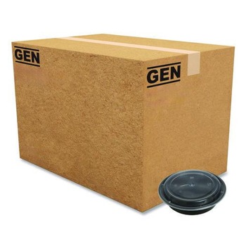 GEN FCPP-BC-24RND 7.28 in. x 7.28 in. x 1.96 in. 24 oz. Plastic Microwavable Food Container with Lid - Round Black/Clear (150/Carton)