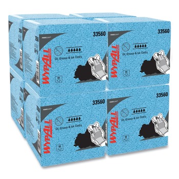 WypAll 33560 12.5 in. x 12 in. 1/4 Fold Grease and Ink Cloths Power Clean Oil - Blue (66/Box, 8 Boxes/Carton)