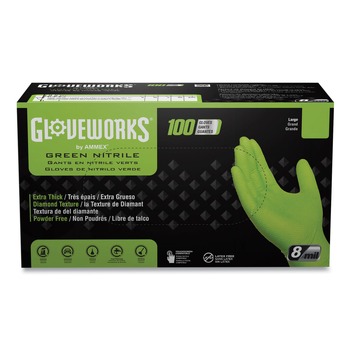 Ammex GWGN48100 8 mil Heavy-Duty Industrial Powder-Free Nitrile Gloves - X-Large, Green (1000/Carton)