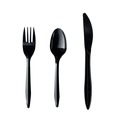 Cutlery Kits | Boardwalk BWK3KITBLPP 3-Piece Mediumweight Plastic Fork/Knife/Spoon Polypropylene Cutlery Kit - Black (250/Carton) image number 1