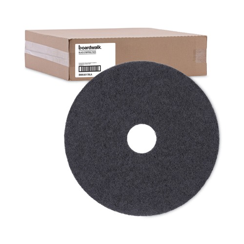Floor Pads-Stripping | Boardwalk BWK4017BLA 17 in. Diameter Stripping Floor Pads - Black (5/Carton) image number 0