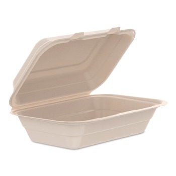 Dart 206FBRHT1 6.41 in. x 9.22 in. x 3 in. ProPlanet Seal Compostable Molded Fiber Hinged Trays - Natural (200/Carton)