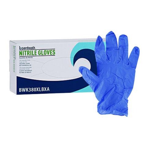 Food Service Disposable & Single Use Gloves | Boardwalk 380XLBXA 380 Series 4 mil Thick 9.5 in. Long Powder-Free Disposable General-Purpose Nitrile Gloves - Extra Large, Blue (100/Box) image number 0