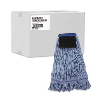 Boardwalk BWK902BL Loop-End Mop Head with Scrub Pad - Medium, Blue (12/Carton)