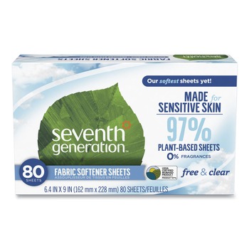 Seventh Generation 10732913449306 Natural Fabric Softener Sheets - Unscented (80 Sheets/Box, 4/Carton)