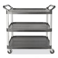Carts | Rubbermaid Commercial FG409100GRAY 40.63 in. x 20 in. x 37.81 in. 300 lbs. Capacity 3 Shelves Plastic Xtra Utility Cart with Open Sides - Gray image number 0