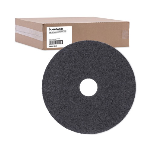 Floor Pads-Stripping | Boardwalk BWK4017HIP 17 in. Diameter High Performance Stripping Floor Pads - Black (5/Carton) image number 0