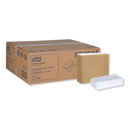 Dinner Napkins | Tork N5181A 1-Ply 15 in. x 17 in. 1/8 Fold Universal Dinner Napkins - White (3000/Carton) image number 0