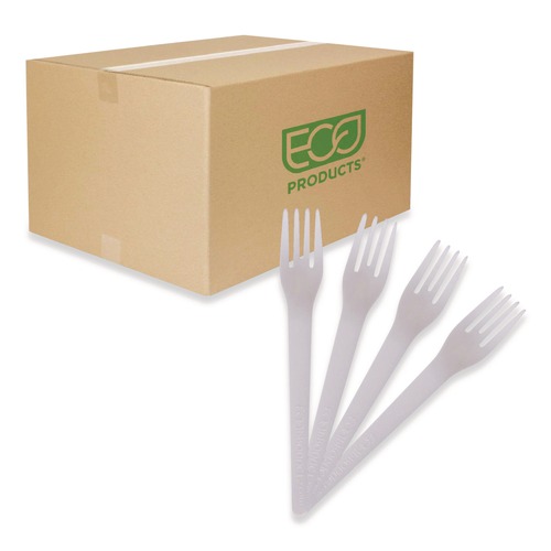Disposable Forks | Eco-Products EP-S012 6 in. Plantware Compostable Cutlery Fork - Pearl White (1000/Carton) image number 0