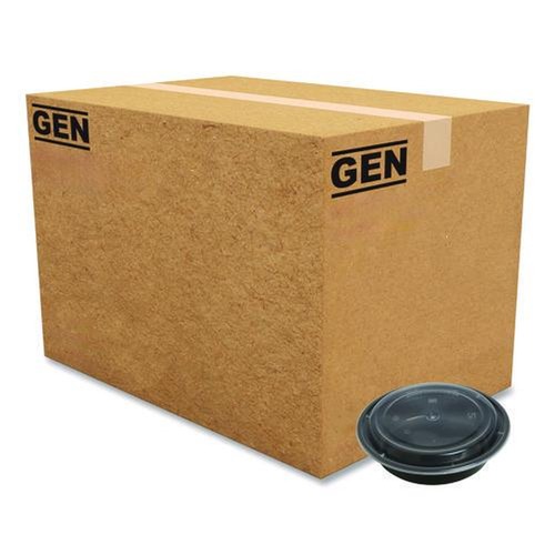 Food Containers & Lids | GEN FCPP-BC-24RND 7.28 in. x 7.28 in. x 1.96 in. 24 oz. Plastic Microwavable Food Container with Lid - Round Black/Clear (150/Carton) image number 0