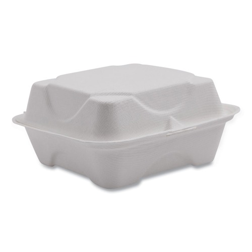 Food Containers & Lids | Eco-Products EP-HC6NFA Vanguard 6 in. x 6 in. x 3 in. Renewable and Compostable Sugarcane Clamshells - White (500/Carton) image number 0