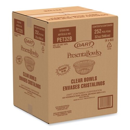 Perforated Roll & Hand Towels | Dart PET32B PresentaBowls 32 oz. Plastic Bowls - Clear (252/Carton) image number 0