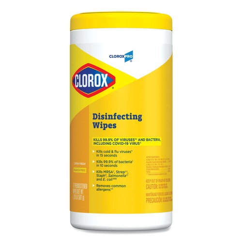 Cleaning Cloths & Wipes | Clorox 15948 1-Ply 7 in. x 8 in. Disinfecting Wipes - Lemon Fresh, White (75/Canister) image number 0