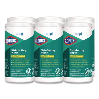Clorox 15949 7 in. x 8 in. 1-Ply Disinfecting Wipes - Fresh Scent, White (75/Canister, 6 Canisters/Carton)