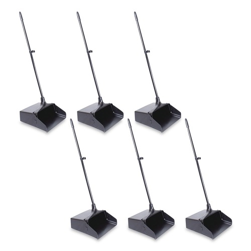 Dust Pans | Boardwalk 528101 34 in. Plastic/Aluminum Handle 11-3/4 in. Wide Lobby Dust Pan - Black/Silver image number 0