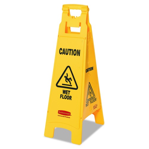 Signs | Rubbermaid Commercial FG611477YEL 12 in. x 16 in. x 38 in. 4-Sided Caution Wet Floor Sign - Yellow image number 0