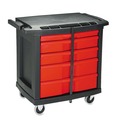 Tool Storage | Rubbermaid Commercial FG773488BLA Five-Drawer 32.63 in. x 19.9 in. x 33.5 in. Mobile Workcenter - Black/Red image number 1