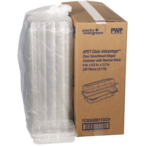 Bulk Savings Pricing 2 | Pactiv Corp. YCASH3011UCH 9 in. x 5.5 in. x 3.2 in. Plastic Hoagie Hinged Lid Container - Clear (220/Carton) image number 0