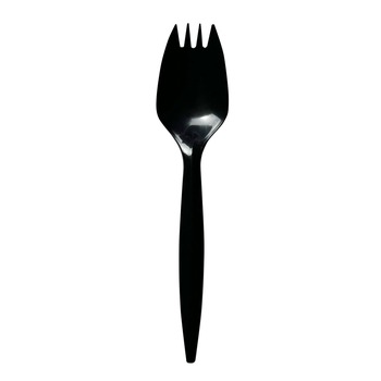 DISPOSABLE SPORKS | Boardwalk BWKSPORKBLPP Mediumweight Polypropylene Plastic Spork Cutlery - Black (1000/Carton)